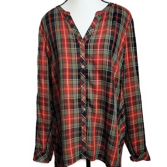 J Jill Red Plaid Button Front Top - sz Medium - Picture 1 of 7